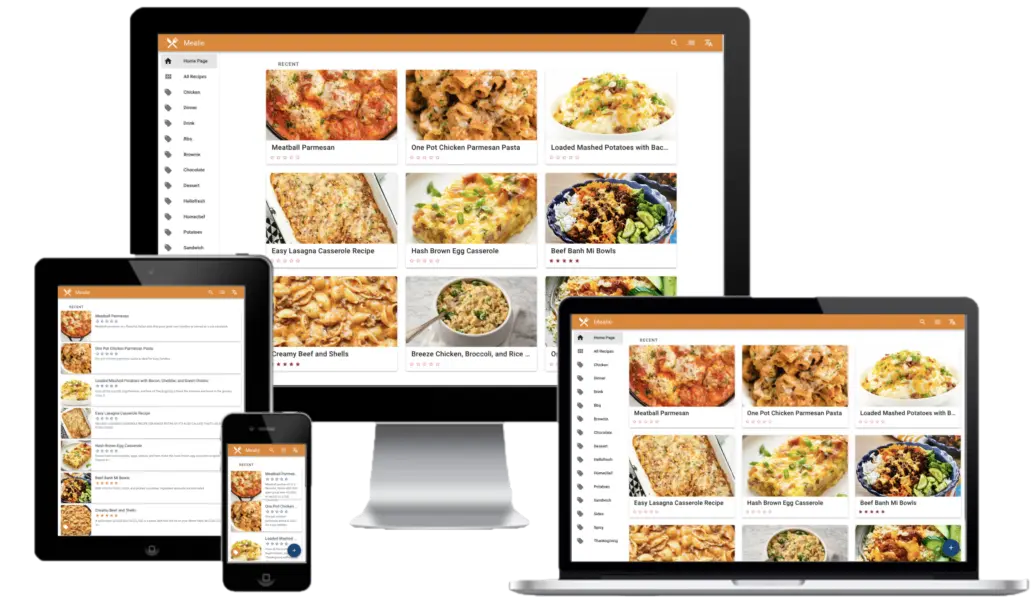 Mealie recipe collection, meal planner and shopping list on desktop and mobile.